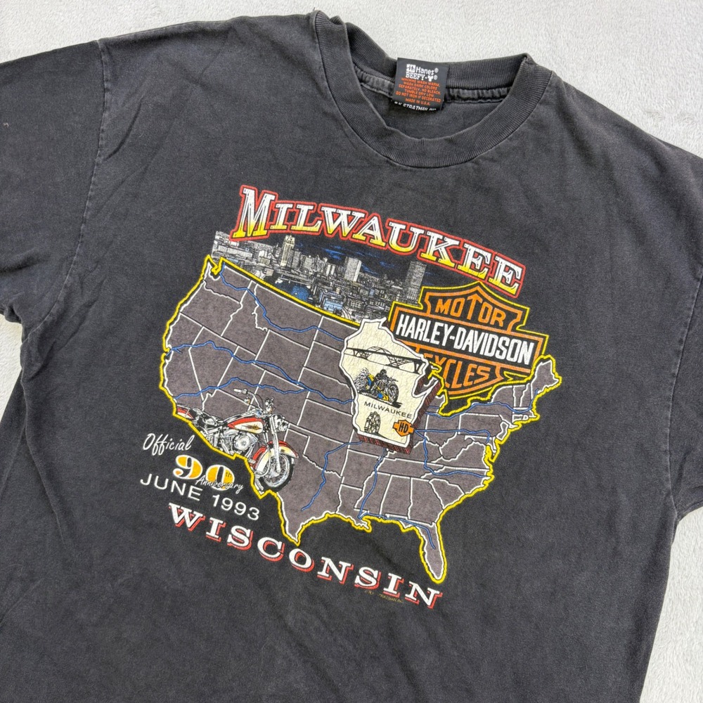 Vintage Harley Davidson Shirt Mens XL Black 90th Anniversary Milwaukee 1993 90s